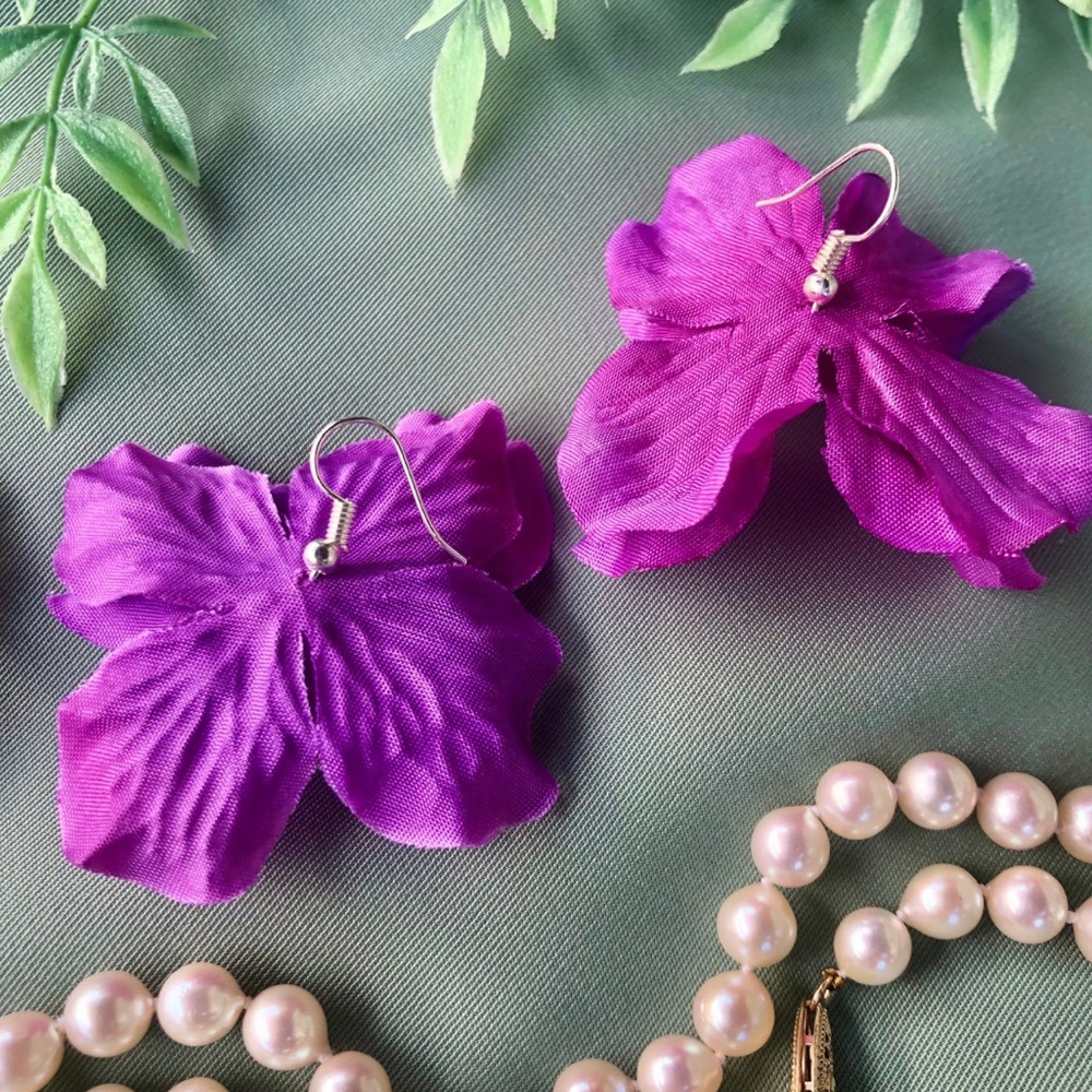 Purple Hydrangea Flower Dangle Fairy Earrings